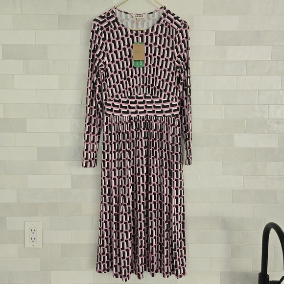 NWT Boden Thea Long Sleeve Jersey Dress Sherbert Falling Geo Pink Green Size 6 - Picture 3 of 13